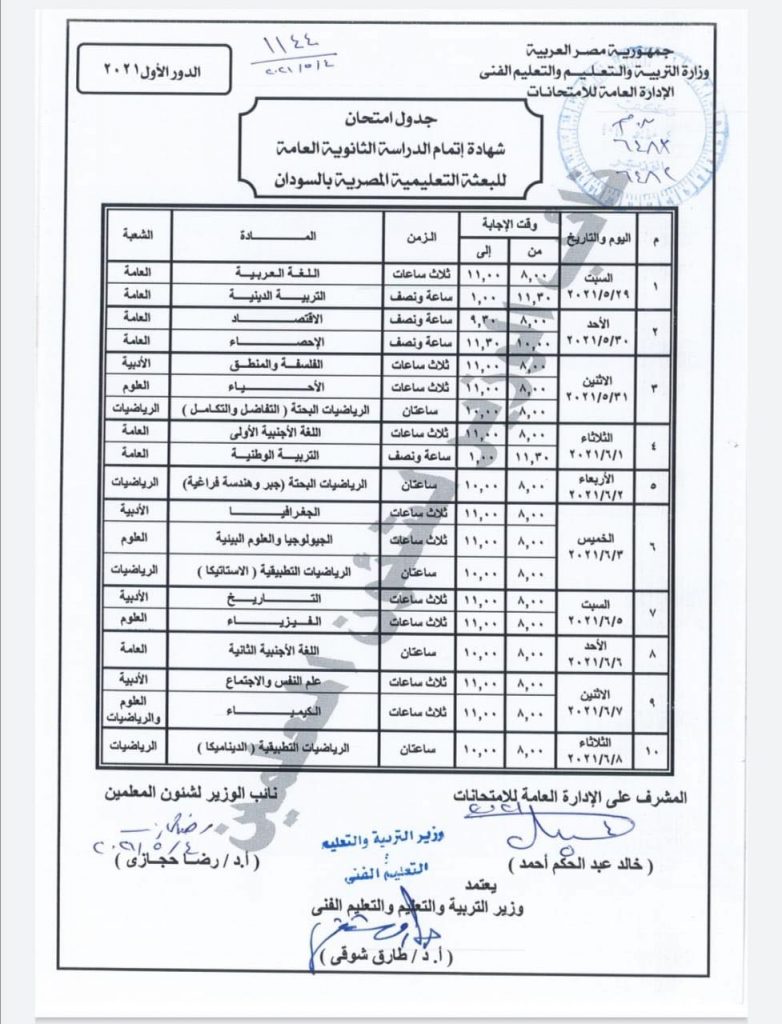 التعليم : بدء امتحانات الثانوية العامة المصرية بالسودان 29 مايو 1