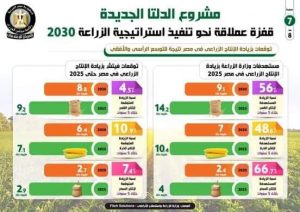 بالإنفوجراف.. قفزة كبيرة لمشروع الدلتا الجديدة نحو تنفيذ استراتيجية الزراعة 2030 2