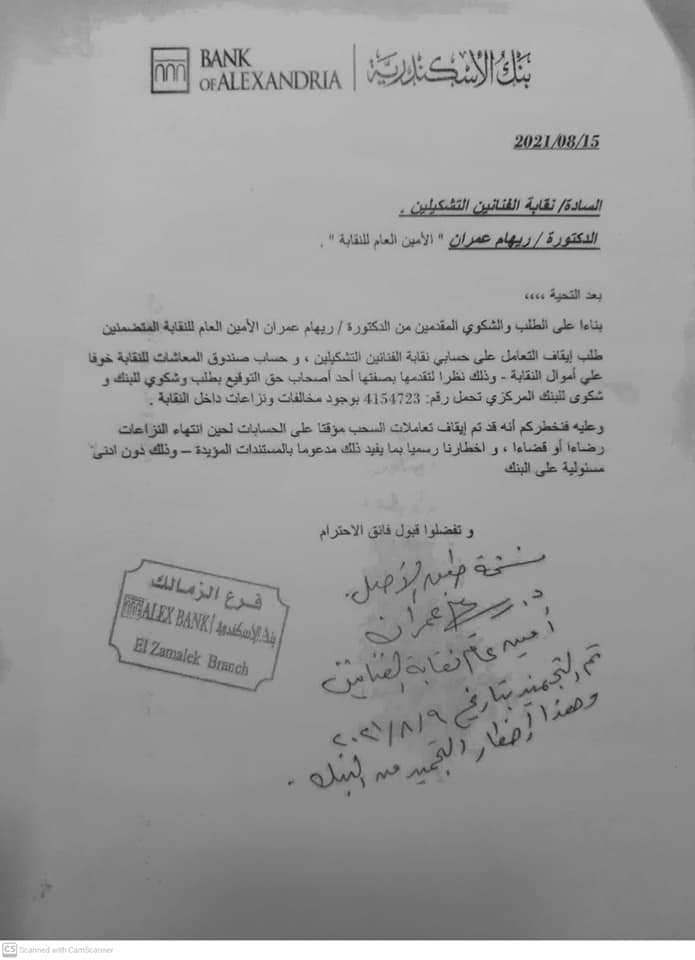 الدكتورة ريهام : تجميد حسابات نقابة الفنانين التشكيليين