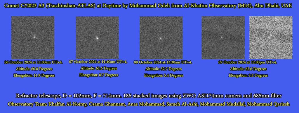 صورة للمذنب ( C/2023 A3 Tsuchinshan-ATLAS) في سماء الإمارات وقت الاقتران 1